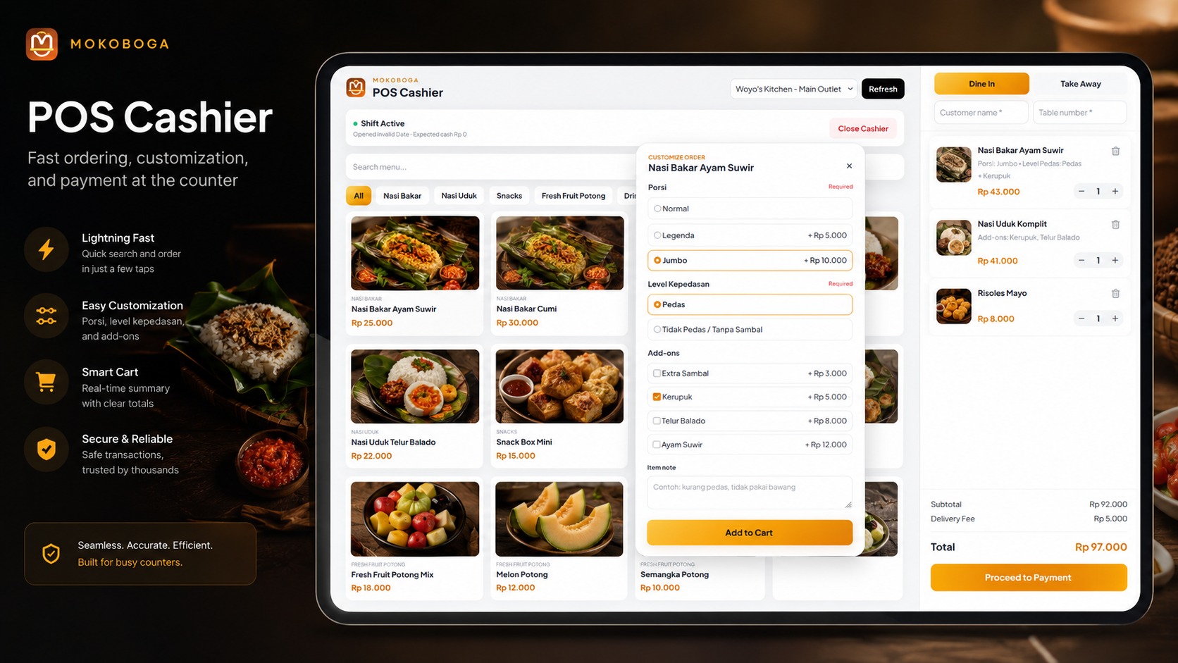 MOKOBOGA F&B POS cashier interface